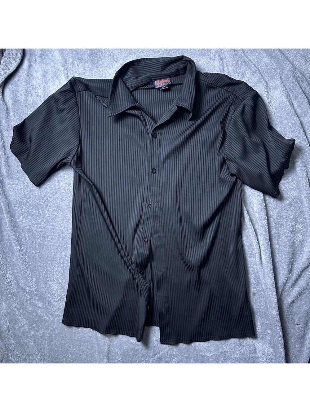 Vintage Y2K Epidemia Black Ribbed Shiny Button Up Shirt XL Made USA